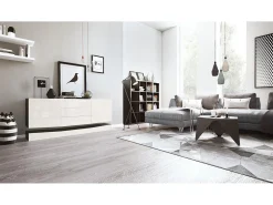 Vladon Aparador City, negro mate/crema de alto brillo - Cómoda moderna para su salón (178 x 72 x 38 cm)