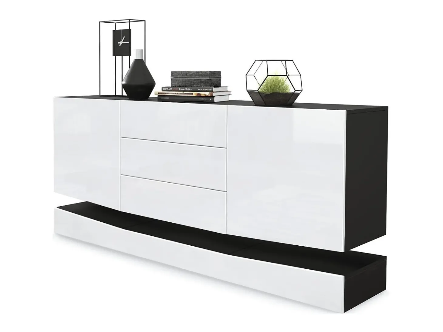Vladon Aparador City, negro mate/blanco de alto brillo - Cómoda moderna para su salón (178 x 72 x 38 cm)