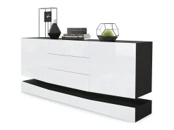 Vladon Aparador City, negro mate/blanco de alto brillo - Cómoda moderna para su salón (178 x 72 x 38 cm)