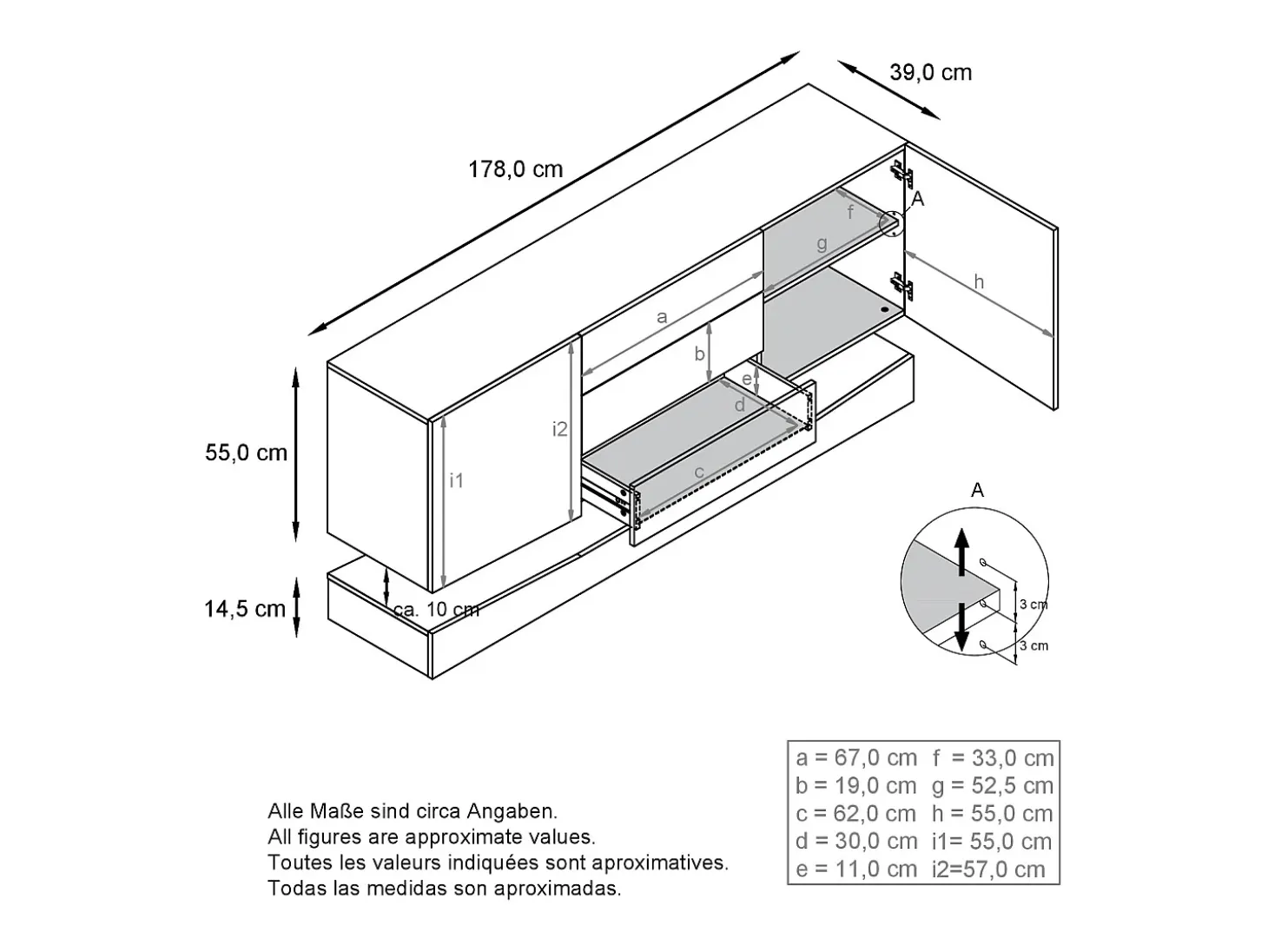 Vladon Aparador City, negro mate/blanco de alto brillo - Cómoda moderna para su salón (178 x 72 x 38 cm)