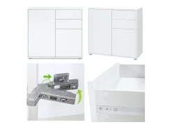 Vladon Cajonera Ben, Cómoda con 2 Puertas y 2 Cajones Blanco mate/Negro mate (79 x 74 x 36 cm)