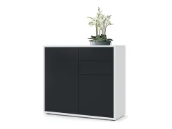 Vladon Cajonera Ben, Cómoda con 2 Puertas y 2 Cajones Blanco mate/Negro mate (79 x 74 x 36 cm)