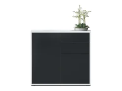 Vladon Cajonera Ben, Cómoda con 2 Puertas y 2 Cajones Blanco mate/Negro mate (79 x 74 x 36 cm)