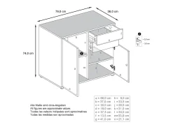 Vladon Cajonera Ben, Cómoda con 2 Puertas y 2 Cajones Blanco mate/Burdeos de alto brillo (79 x 74 x 36 cm)