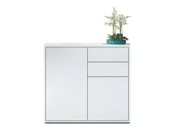 Vladon Cajonera Ben, Cómoda con 2 Puertas y 2 Cajones Blanco mate/Blanco mate (79 x 74 x 36 cm)