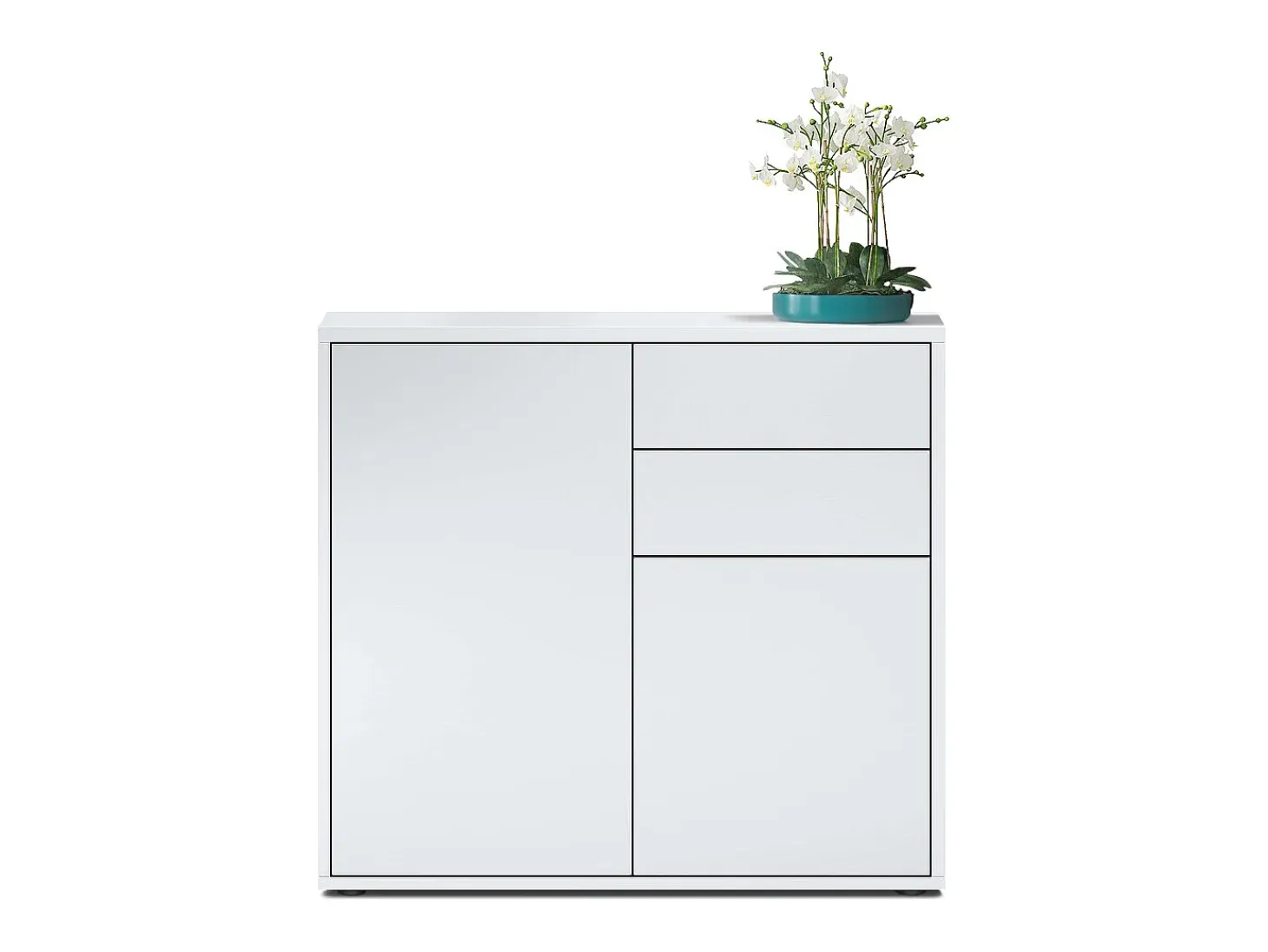 Vladon Cajonera Ben, Cómoda con 2 Puertas y 2 Cajones Blanco mate/Blanco mate (79 x 74 x 36 cm)