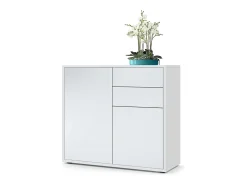Vladon Cajonera Ben, Cómoda con 2 Puertas y 2 Cajones Blanco mate/Blanco mate (79 x 74 x 36 cm)