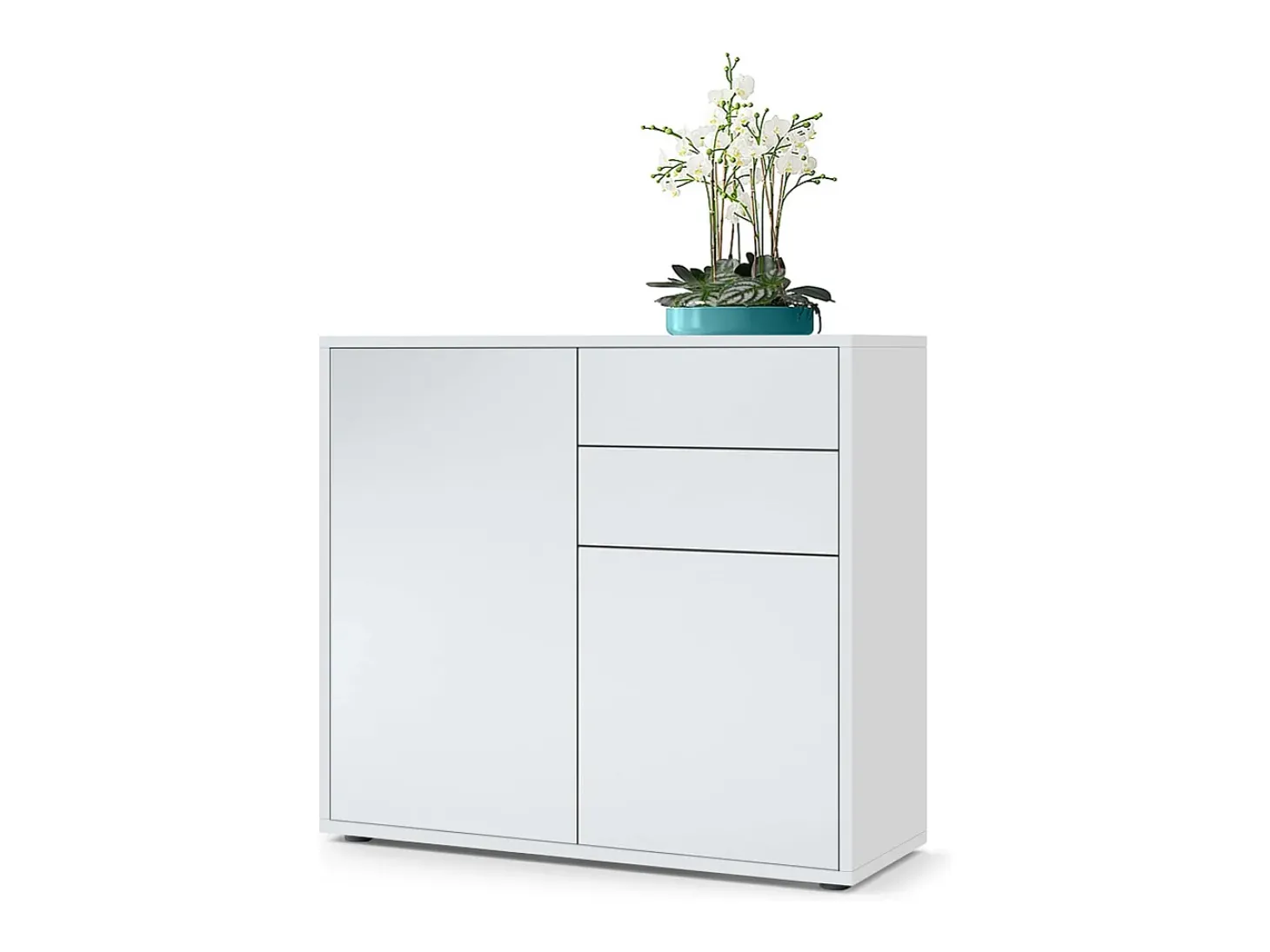Vladon Cajonera Ben, Cómoda con 2 Puertas y 2 Cajones Blanco mate/Blanco mate (79 x 74 x 36 cm)
