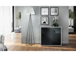 Vladon Cajonera Ben, Cómoda con 2 Puertas y 2 Cajones Blanco mate/Negro de alto brillo (79 x 74 x 36 cm)