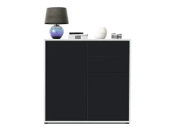 Vladon Cajonera Ben V2, Cómoda con 1 Puerta y 5 Cajones, Blanco de alto brillo/Negro mate (79 x 74 x 36 cm)