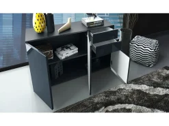 Vladon Cajonera Ben V3, Cómoda con 3 Puertas y 2 Cajones, Negro mate/Negro mate (117 x 74 x 36 cm)
