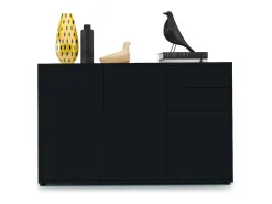 Vladon Cajonera Ben V3, Cómoda con 3 Puertas y 2 Cajones, Negro mate/Negro mate (117 x 74 x 36 cm)