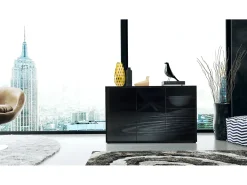 Vladon Cajonera Ben V3, Cómoda con 3 Puertas y 2 Cajones, Negro mate/Negro mate (117 x 74 x 36 cm)