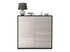 Vladon Cajonera Ben V2, Cómoda con 1 Puerta y 5 Cajones, Negro mate/Gris arena de alto brillo (79 x 74 x 36 cm)