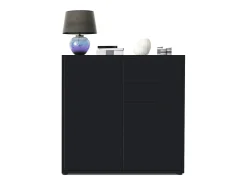 Vladon Cajonera Ben V2, Cómoda con 1 Puerta y 5 Cajones, Negro mate/Negro mate (79 x 74 x 36 cm)