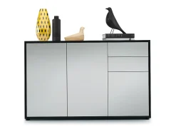 Vladon Cajonera Ben V3, Cómoda con 3 Puertas y 2 Cajones, Negro mate/Gris claro satinado (117 x 74 x 36 cm)
