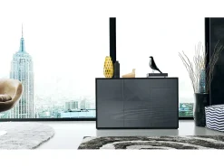 Vladon Cajonera Ben V3, Cómoda con 3 Puertas y 2 Cajones, Negro mate/Gris de alto brillo (117 x 74 x 36 cm)