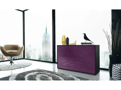 Vladon Cajonera Ben V3, Cómoda con 3 Puertas y 2 Cajones, Negro mate/Zarzamora de alto brillo (117 x 74 x 36 cm)
