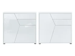 Vladon Cajonera Benny, Cómoda con 2 Puertas y 2 Cajones, Blanco mate/Blanco de alto brillo (79 x 74 x 36 cm)