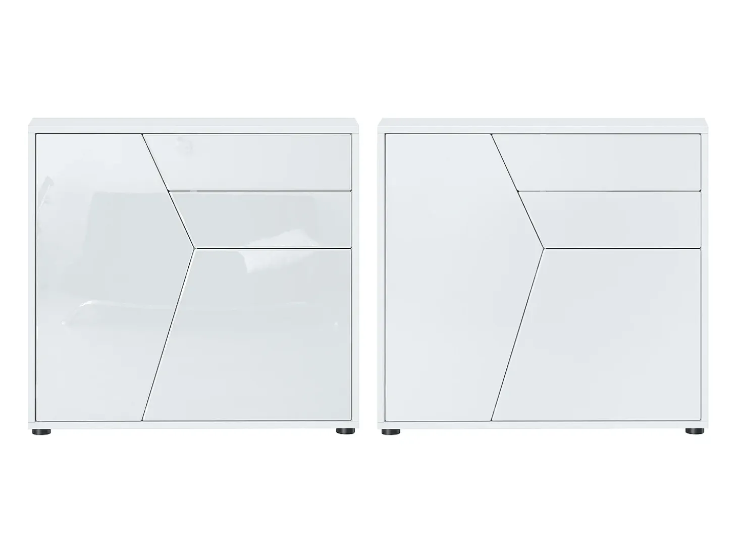 Vladon Cajonera Benny, Cómoda con 2 Puertas y 2 Cajones, Blanco mate/Blanco de alto brillo (79 x 74 x 36 cm)