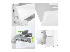 Vladon Cajonera Benny, Cómoda con 2 Puertas y 2 Cajones, Blanco mate/Blanco de alto brillo (79 x 74 x 36 cm)