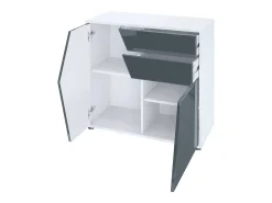 Vladon Cajonera Benny, Cómoda con 2 Puertas y 2 Cajones, Blanco mate/Gris arena de alto brillo (79 x 74 x 36 cm)