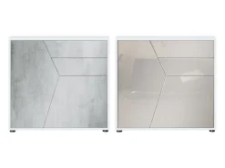 Vladon Cajonera Benny, Cómoda con 2 Puertas y 2 Cajones, Blanco mate/Gris arena de alto brillo (79 x 74 x 36 cm)