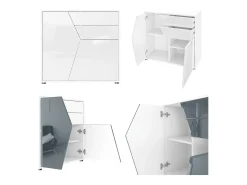 Vladon Cajonera Benny, Cómoda con 2 Puertas y 2 Cajones, Blanco mate/Gris arena de alto brillo (79 x 74 x 36 cm)