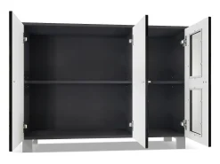 Vladon Cajonera Denjo, Cómoda con 3 Puertas, Negro mate/Negro de alto brillo/Hormigón oxidado, incluida iluminación LED (107 x 81 x 35 cm)