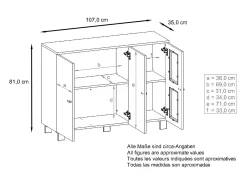 Vladon Cajonera Denjo, Cómoda con 3 Puertas, Negro mate/Negro de alto brillo/Hormigón oxidado, incluida iluminación LED (107 x 81 x 35 cm)