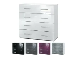 Vladon Cajonera Pavos, Cómoda con 4 Cajones, blanco mate/roble natural (76 x 72 x 35 cm)