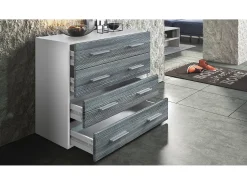 Vladon Cajonera Pavos, Cómoda con 4 Cajones, blanco mate/roble natural (76 x 72 x 35 cm)