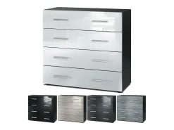 Vladon Cajonera Pavos, Cómoda con 4 Cajones, negro mate/gris de alto brillo (76 x 72 x 35 cm)