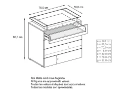 Vladon Cajonera Pavos V2, Cómoda con 4 Cajones y estante de cristal, antracita mate/antracita mate (76 x 81 x 35 cm)