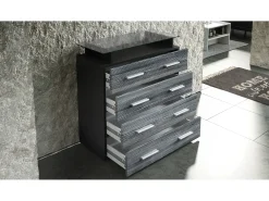 Vladon Cajonera Pavos V2, Cómoda con 4 Cajones y estante de cristal, negro mate/zarzamora de alto brillo (76 x 81 x 35 cm)