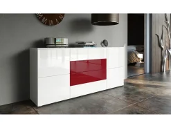 Vladon Cajonera Rova, Cómoda con 4 Puertas y 4 cajones, Blanco mate/Blanco de alto brillo (166 x 72 x 35 cm)