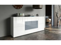 Vladon Cajonera Rova, Cómoda con 4 Puertas y 4 cajones, Blanco mate/Blanco de alto brillo (166 x 72 x 35 cm)