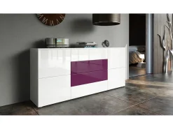 Vladon Cajonera Rova, Cómoda con 4 Puertas y 4 cajones, Blanco mate/Blanco de alto brillo (166 x 72 x 35 cm)