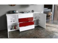 Vladon Cajonera Rova, Cómoda con 4 Puertas y 4 cajones, Blanco mate/Blanco de alto brillo (166 x 72 x 35 cm)
