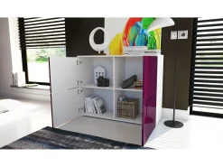 Vladon Cajonera Rova, Cómoda con 4 Puertas, Blanco mate/Gris de alto brillo (92 x 72 x 35 cm)