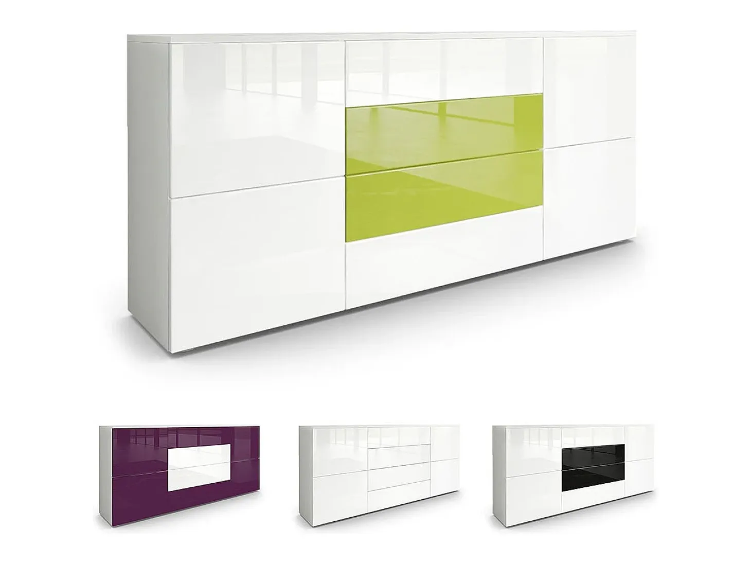 Vladon Cajonera Rova, Cómoda con 4 Puertas y 4 cajones, Blanco mate/Zarzamora de alto brillo (166 x 72 x 35 cm)