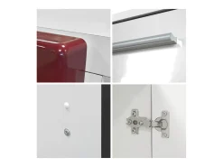 Vladon Cajonera Skadu, Cómoda con 2 Puertas, 3 Cajones y 1 Compartimento abierto, blanco mate/gris de alto brillo (139 x 72 x 35 cm)