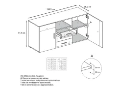 Vladon Cajonera Skadu, Cómoda con 2 Puertas, 3 Cajones y 1 Compartimento abierto, negro mate/burdeos de alto brillo (138,5 x 71,5 x 35 cm)
