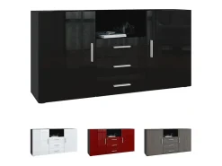 Vladon Cajonera Skadu, Cómoda con 2 Puertas, 3 Cajones y 1 Compartimento abierto, negro mate/blanco mate (138,5 x 71,5 x 35 cm)