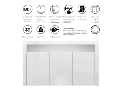 Vladon Cajonera Valencia, Cómoda con 3 Puertas y 1 Compartimento abierto, Blanco mate/blanco de alto brillo/blanco de alto brillo (155 x 92 x 40 cm)