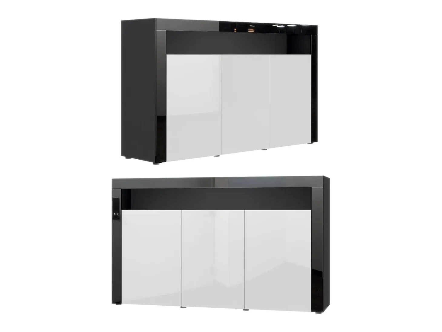 Vladon Cajonera Valencia, Cómoda con 3 Puertas y 1 Compartimento abierto, Negro mate/gris de alto brillo/gris de alto brillo (155 x 92 x 40 cm)