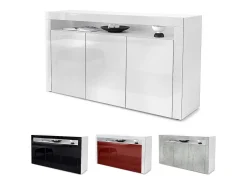 Vladon Cajonera Valencia, Cómoda con 3 Puertas y 1 Compartimento abierto, Blanco mate/crema de alto brillo/crema de alto brillo (155 x 92 x 40 cm)