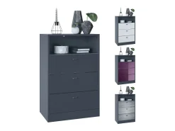 Vladon cómoda Pino V2, aparador con 3 cajones y 1 compartimento abierto, antracita mate/undefined con iluminación LED RVB (56 x 86,5 x 36 cm)