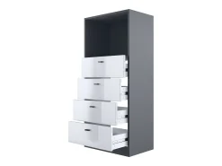 Vladon cómoda Pino V3, aparador con 4 cajones y 1 compartimento abierto, antracita mate/Gris de alto brillo con iluminación LED RVB (56 x 125 x 36 cm)