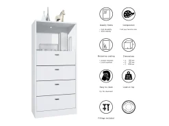 Vladon cómoda Pino V3, aparador con 4 cajones y 1 compartimento abierto, Blanco mate/Blanco mate con iluminación LED RVB (56 x 125 x 36 cm)